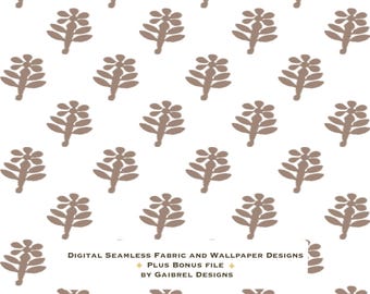 Fabric and Wallpaper Digital Download Floral Block Print Seamless Pattern: Mocha Fabric, Wallpaper (Digital Download)