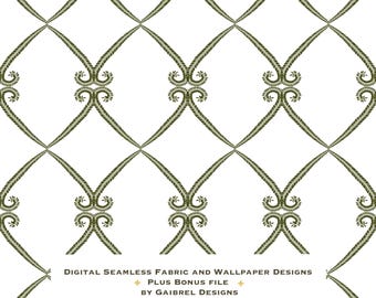 Fabric and Wallpaper Digital Download Botanical Lattice Seamless Pattern: Fern Green Fabric, Wallpaper (Digital Download)