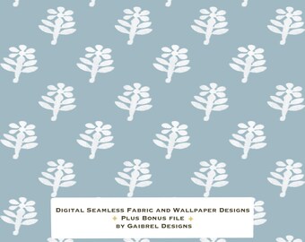 Fabric and Wallpaper Digital Download Block Print Flower Pattern: Light Blue Fabric, Wallpaper (Digital Download)
