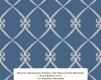 Fabric and Wallpaper Digital Download Botanical Lattice Seamless Pattern: French Navy Fabric, Wallpaper (Digital Download)