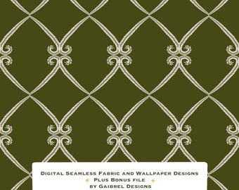 Fabric and Wallpaper Digital Download Botanical Lattice Seamless Pattern: Green Fabric Wallpaper (Digital Download)