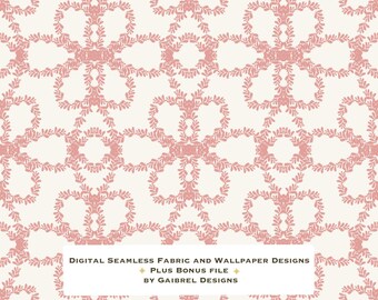 Fabric and Wallpaper Digital Download Botanical Bow Fabric Pattern: Coral Leaf  (Digital Download)