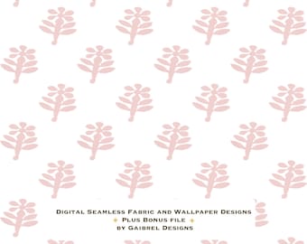 Fabric and Wallpaper Digital Download Floral Block Print Fabric Pattern: Pale Pink Seamless Design (Digital Download)
