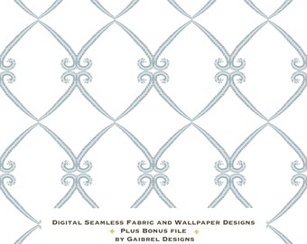 Fabric and Wallpaper Digital Download Botanical Diamond Lattice Seamless Pattern: Blue Fabric Wallpaper (Digital Download)
