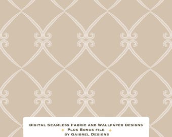 Fabric and Wallpaper Digital Download Botanical Diamond Lattice Seamless Pattern: Beige Fabric Wallpaper (Digital Download)
