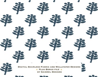 Fabric and Wallpaper Digital Download Navy Blue Floral Block Print Fabric - Seamless Tileable Pattern (Digital Download)