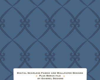Fabric and Wallpaper Digital Download Botanical Lattice Seamless Pattern: Blue Fabric & Wallpaper (Digital Download)