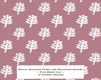 Fabric and Wallpaper Digital Download Block Print Flower Pattern: Raspberry Fabric, Wallpaper (Digital Download)