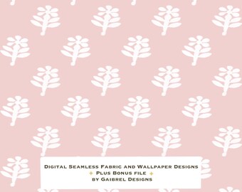 Fabric and Wallpaper Digital Download Block Print Flower Pattern: Pale Pink Fabric Wallpaper (Digital Download)