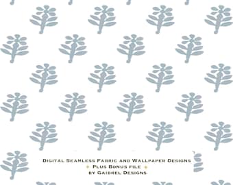 Fabric and Wallpaper Digital Download Floral Block Print Seamless Pattern: Light Blue Fabric, Wallpaper (Digital Download)