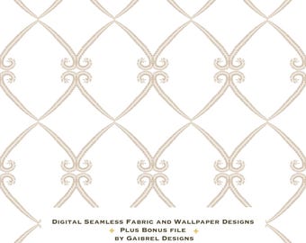 Fabric and Wallpaper Digital Download Botanical Lattice Seamless Pattern: Beige Fabric, Wallpaper (Digital Download)