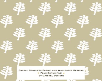 Fabric and Wallpaper Digital Download Block Print Floral Pattern: Green Fabric Wallpaper (Digital Download)