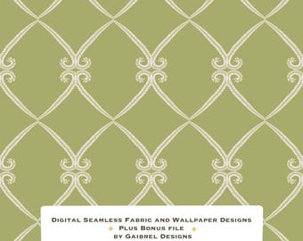 Fabric and Wallpaper Digital Download Botanical Diamond Lattice Seamless Pattern: Green Fabric Wallpaper (Digital Download)