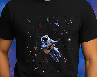 Camiseta de guitarra de astronauta: Camiseta gráfica de música espacial