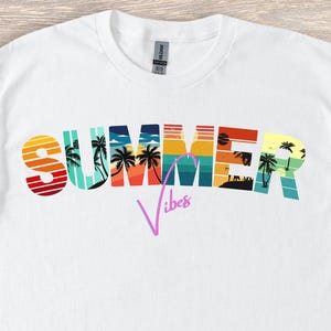 Summer Vibes T-Shirt, Palm Tree Sunset Shirt, Retro Beach days Graphic Tee, Vacation Aesthetic Shirt, Colorful Summer Gift for her & him