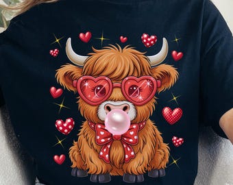 Camiseta de San Valentín con diseño de vaca de las Tierras Altas, sudadera estilo coqueta con el regalo de la mamá vaca