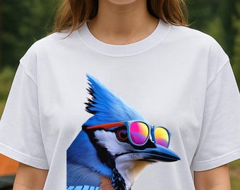 Camiseta de arrendajo azul: pájaro divertido con gafas de sol, regalo para amantes de la naturaleza