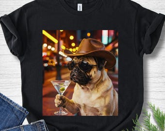 Camiseta Pug Martini, divertida camiseta con meme de animales, regalo para dueños de perros