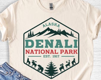 Camiseta del Parque Nacional Denali: Camiseta de aventura con la vida silvestre de Alaska