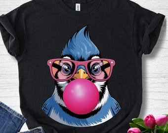 Camiseta divertida de arrendajo azul, gafas de sol color chicle, ropa para amantes de los pájaros