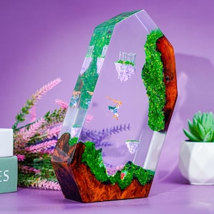 Tears of the Kingdom Resin Lamp – Zel.da Sky Dive Diorama | Handmade Epoxy & Wood Light for Fantasy Gamers and Hyrule Fans
