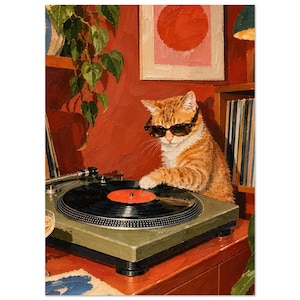 DJ Cat Konsttryck | Solglasögon, Skivspelare, Vinylskivor (Museumkvalitet)