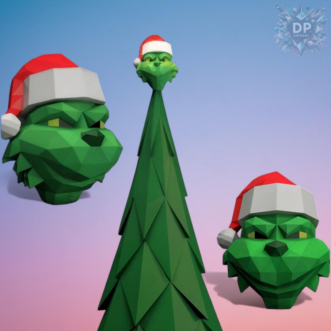 Grinch Polygonal DIY Paper/diy 3D Grinch Statues/diy Gift Paper Grinch ...