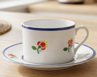 1980 Fitz and Floyd Fleuri Cup and Saucer Set Japanese Floral Porcelain