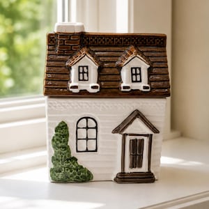 Vintage Made in Japan Ceramic Cottage House Trinket Box Brown Roof Cottagecore Decor