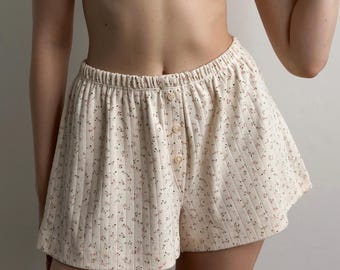 Floral Cotton Pajama Shorts: Women's Soft Ribbed Lounge And Sleepwear