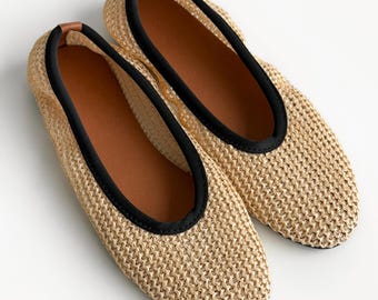 Zapatillas de ballet de paja tejida para mujer: Zapatillas de casa transpirables de malla y bailarinas de viaje.