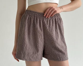 Frottee Pyjama Shorts : Damen Strukturierte Elastische Taille Schlaf Shorts