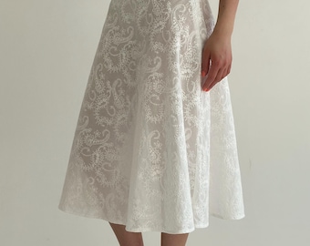 Falda midi de algodón batista estilo bohemio: falda fluida para mujer, ideal para el verano y las vacaciones en la playa.