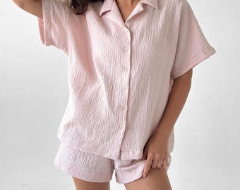 Pyjamaset i bomullsmuslin: Korta pyjamasplagg för kvinnor, heminredning