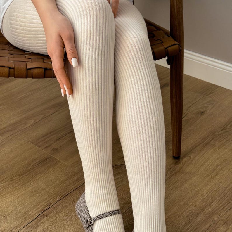 Opaque Ribbed Knit Tights: Cozy Cotton Pantyhose for Women's Legwear - Etsy