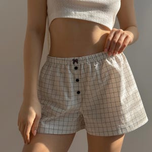 Cotton Pajama Shorts Check Cotton Night Shorts Cute Gift For Women Organic Natural Cotton Sleep Shorts Women Cute Lightweight Bottoms Women