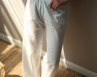 Eyelet Organic Cotton Pajama Pants: Women's Summer Loungewear