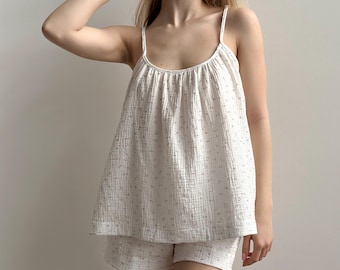 Muslin Pajama Set: Cotton Lounge Sleepwear, Women's Summer PJs