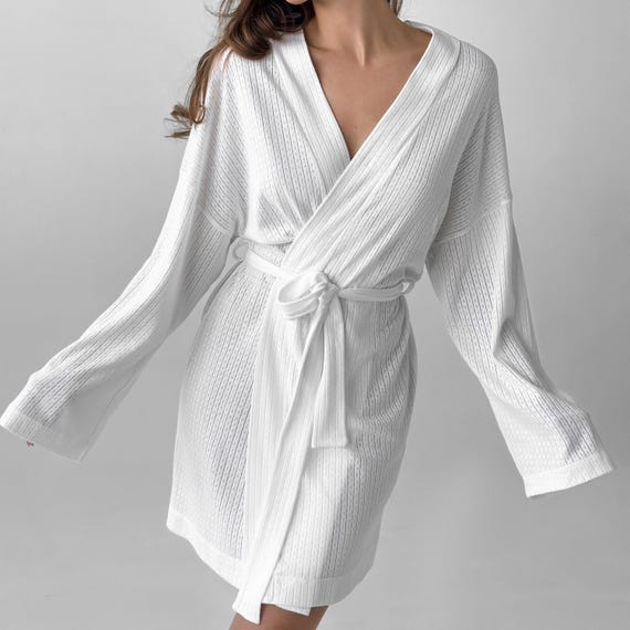 Bath Robe Morning Robe Boho Cotton Dressing Gown Getting Ready Outfit Womens  Sleepwear Natural Short Bathrobe Gift White Cotton Clothing - Etsy Israel