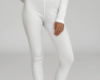 Geribbelde katoenen legging: comfortabele witte loungewear-slaapkleding