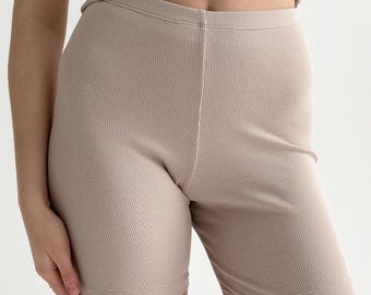 Ribbed Cotton Blend Bike Shorts: Soft Pajama Loungewear for Women's Sleepwear