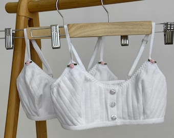 Women’s Pointelle Organic Cotton Bralette: Wireless Soft Cup Cotton Bra