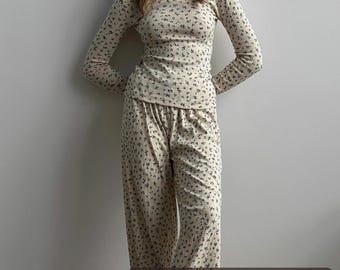 Women Loungewear Long Sleeve Shirt And Pants Lounge Set Soft Pajama For Women Home Clothes Organic Clothing Gift For Girlfriend Loungewear