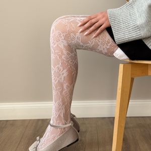 Floral Lace Tights: Sheer Patterned Pantyhose for Womens Boho Hosiery