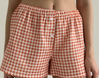 Gingham Cotton Pajama Shorts: Women’s Lounge Sleep Bottoms
