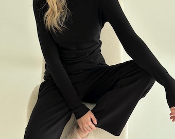Cotton Loungewear Set: Long Sleeve Pajamas Pants for Women Sleepwear