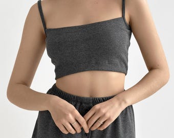 Cotton Blend Crop Tank Top: Fitted Lounge Cami for Women Pajamas and Homewear