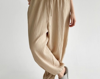 Muslin Cotton Lounge Pants: Soft Pajama Bottoms for Women's Sleepwear