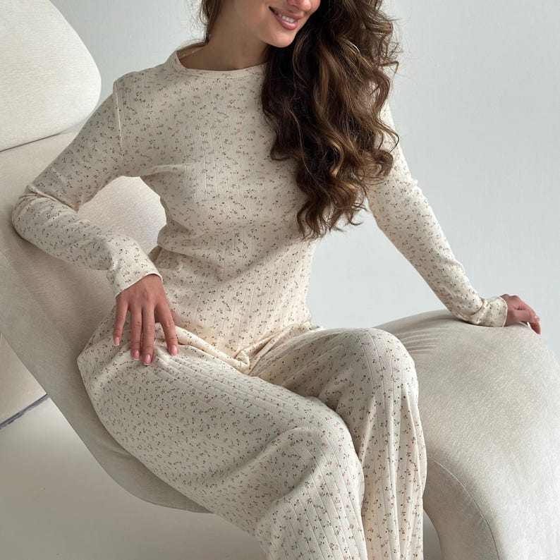 Women Loungewear Long Sleeve Shirt And Pants Lounge Set Soft Pajama For Women Home Clothes Organic Clothing Gift For Girlfriend Loungewear image 4