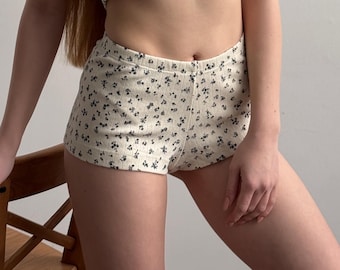 Katoenen slaapshort met bloemenprint: zachte pyjamabroek met elastische taille voor dames